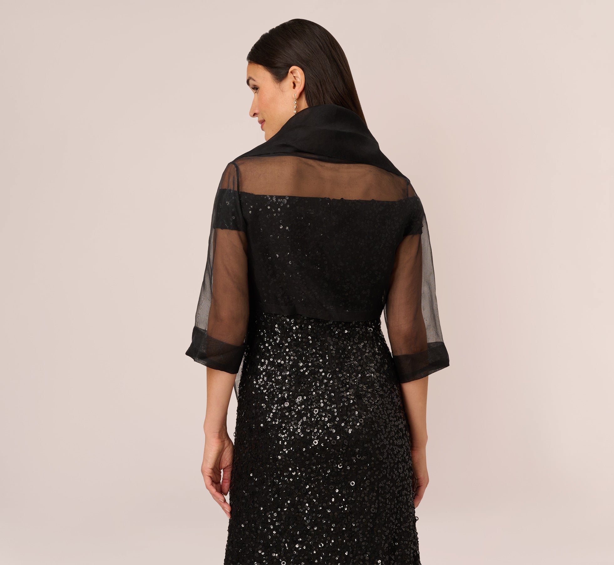 Organza Wrap Jacket With Short Sleeves In Black、mySite、solidvoid