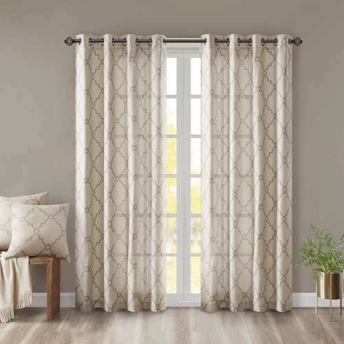 Fretwork Print Grommet Top Window Curtain Panel(Only 1 Pc Panel)、、eastwooduniform