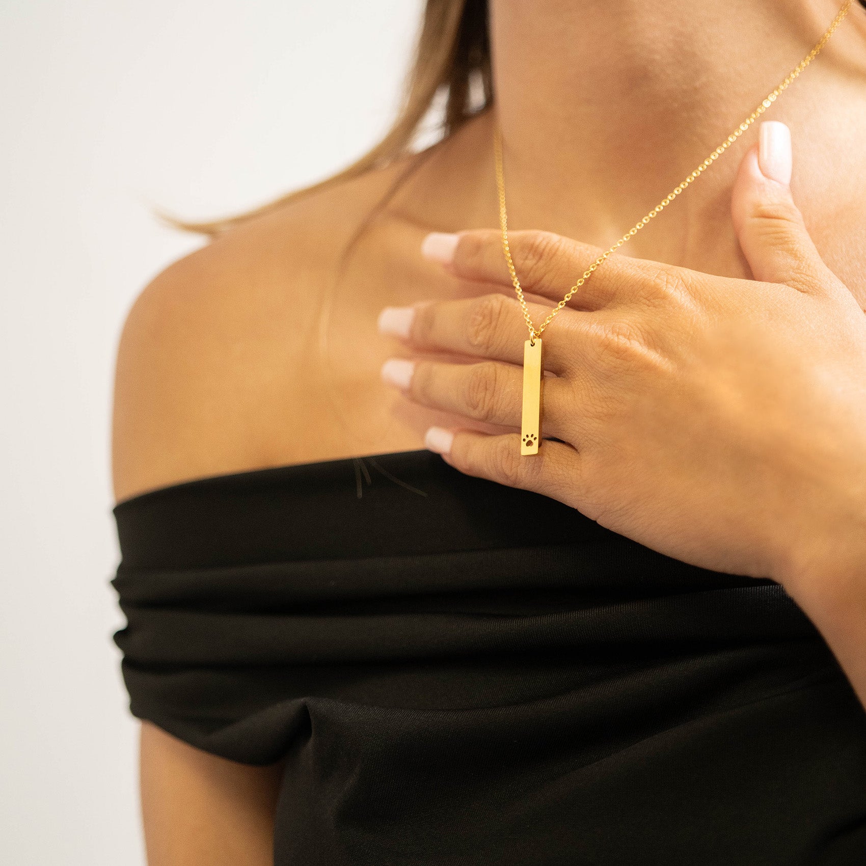 18K Gold PVD Stainless Steel Paw Print Cutout Vertical Blank Bar Necklace / SBB0300、mySite、dreamappss