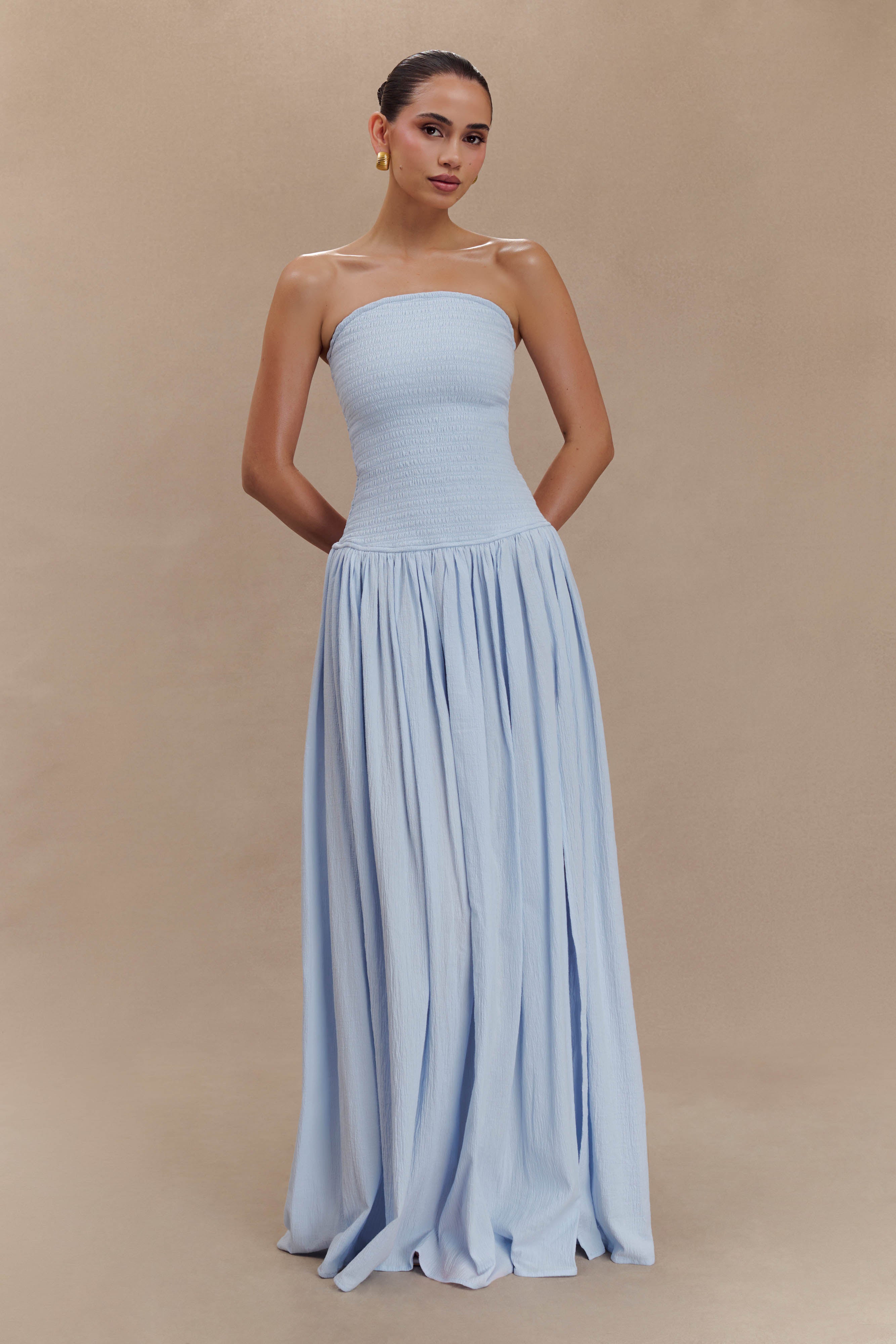 Maureen Cotton Shirring Maxi Dress - Powder Blue、mySite、solidvoid