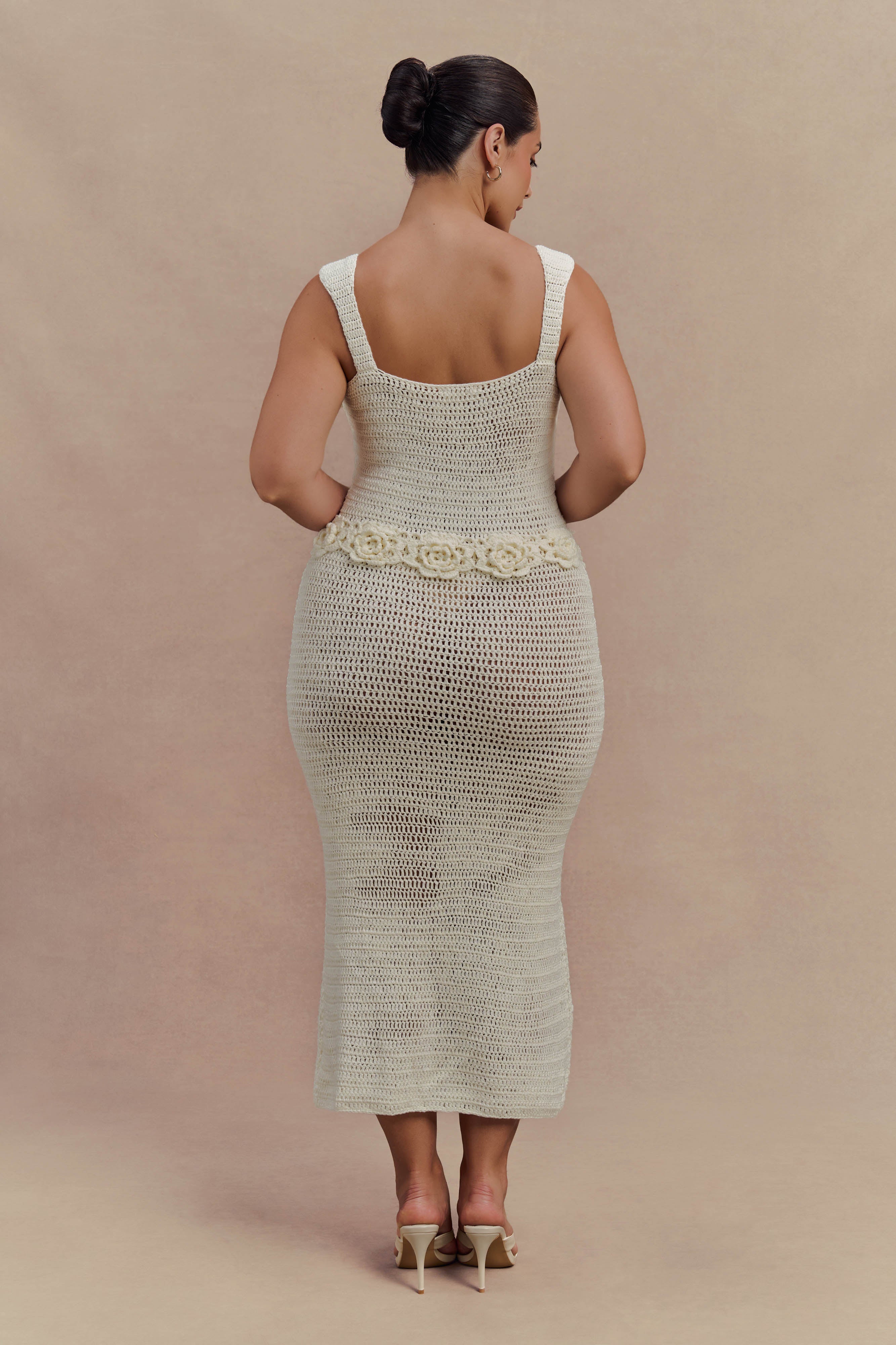 Teagan Floral Hand Crochet Midi Dress - Ivory、mySite、solidvoid