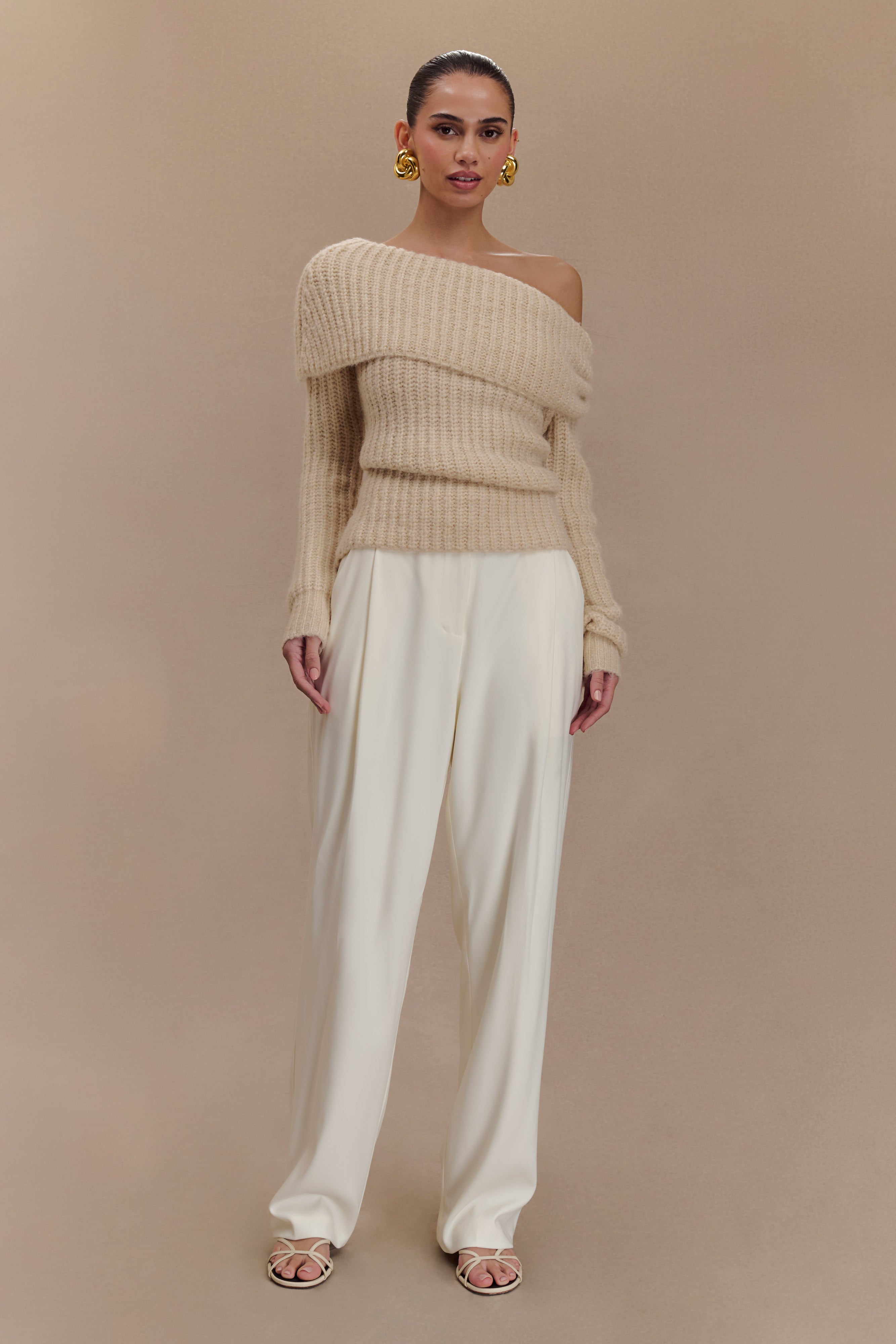 Alicia Off Shoulder Knit Top - Cream、mySite、solidvoid