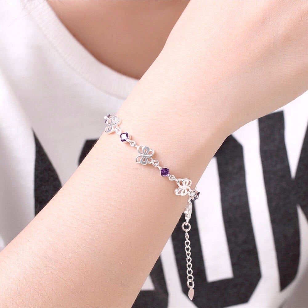 Purple CZ Butterfly Bracelets in Sterling Silver、mySite、g9winljtr