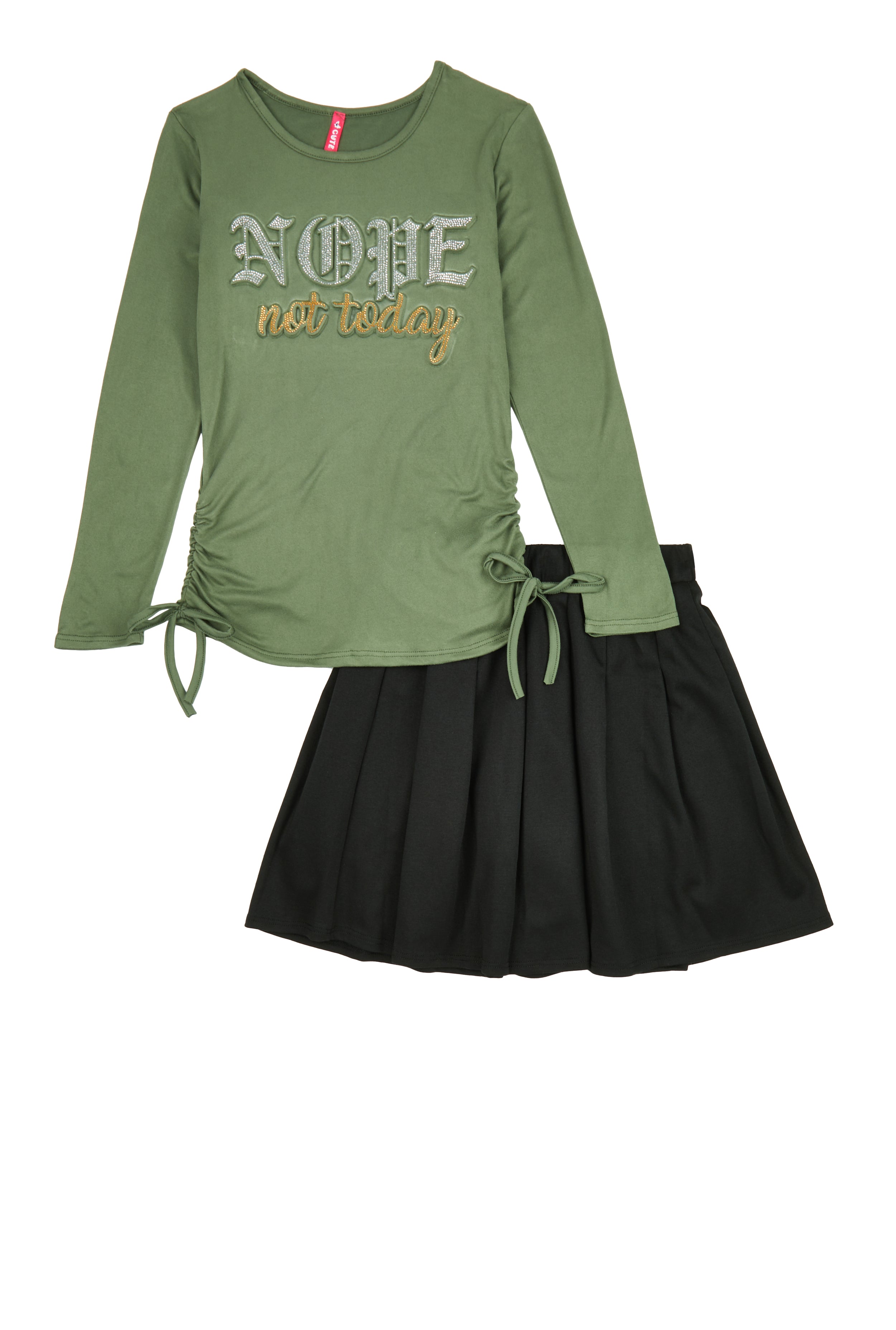 Girls Rhinestone Nope Not Today Top and Pleated Skirt、mySite、camillekostekn