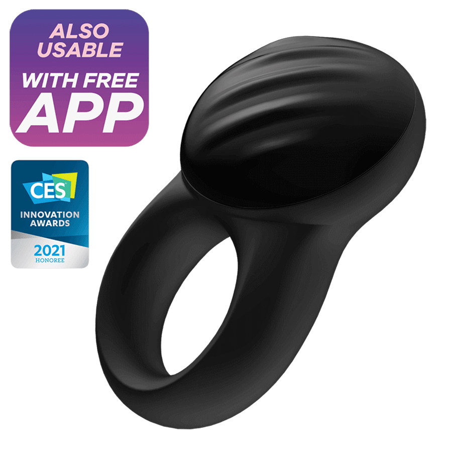 Satisfyer Signet Black Silicone Vibrating Cock Ring with App Control、mySite、bottomscart