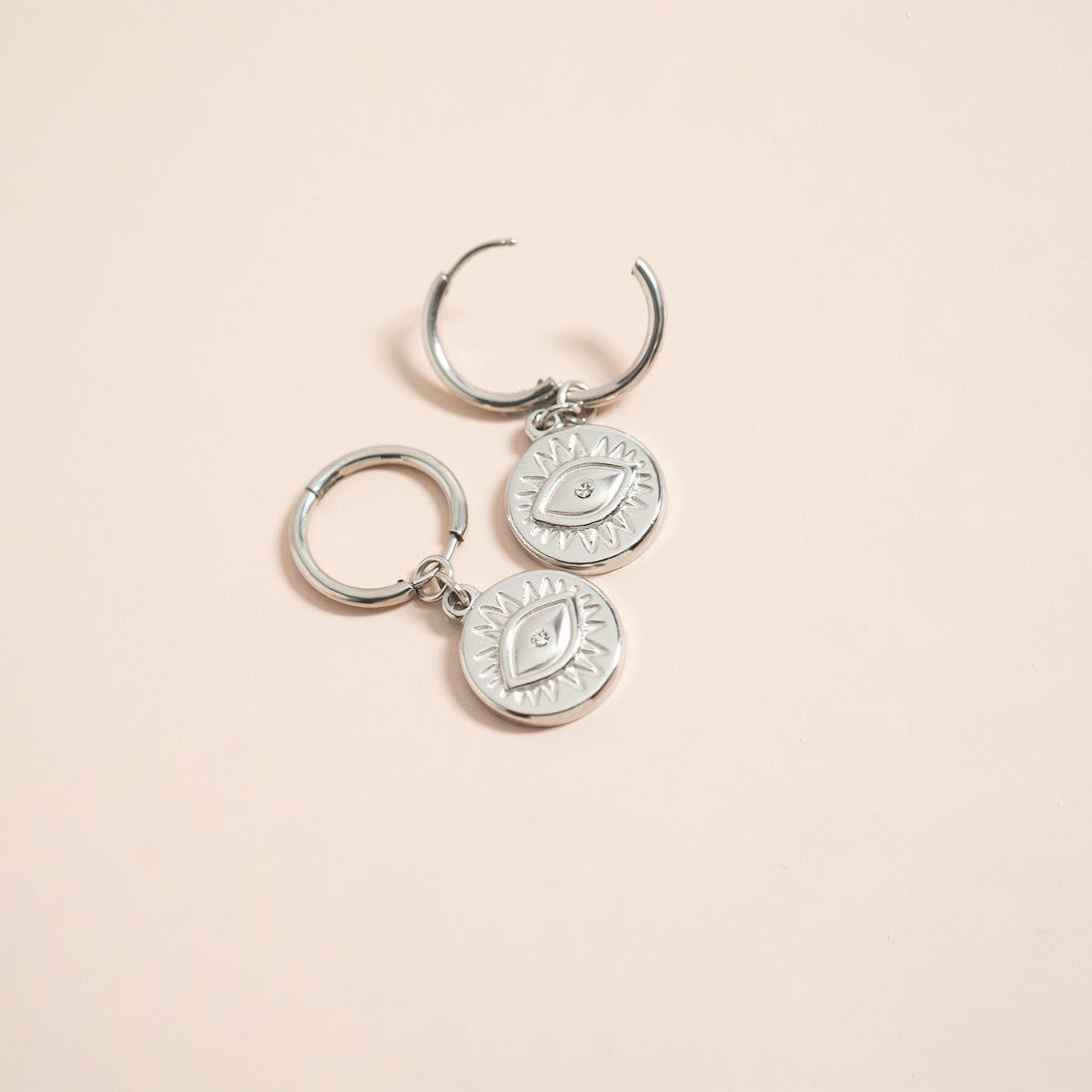 18K Gold PVD Stainless Steel Evil Eye Huggie Charm Earrings / ERJ0052、mySite、dreamappss