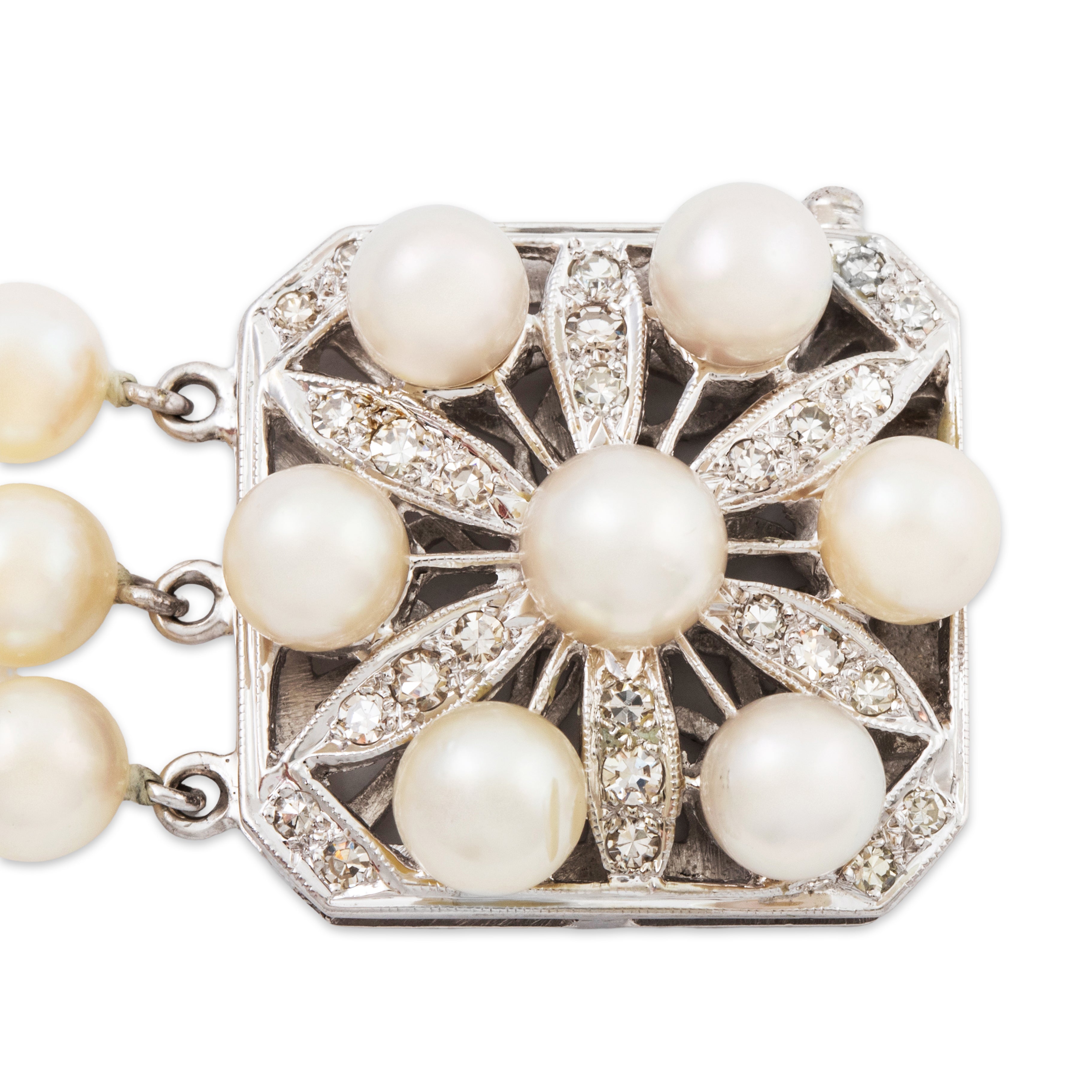 Vintage 14k White Gold Pearl .748cttw Diamond Triple Strand Bracelet 6.25、mySite、hinf8tx79