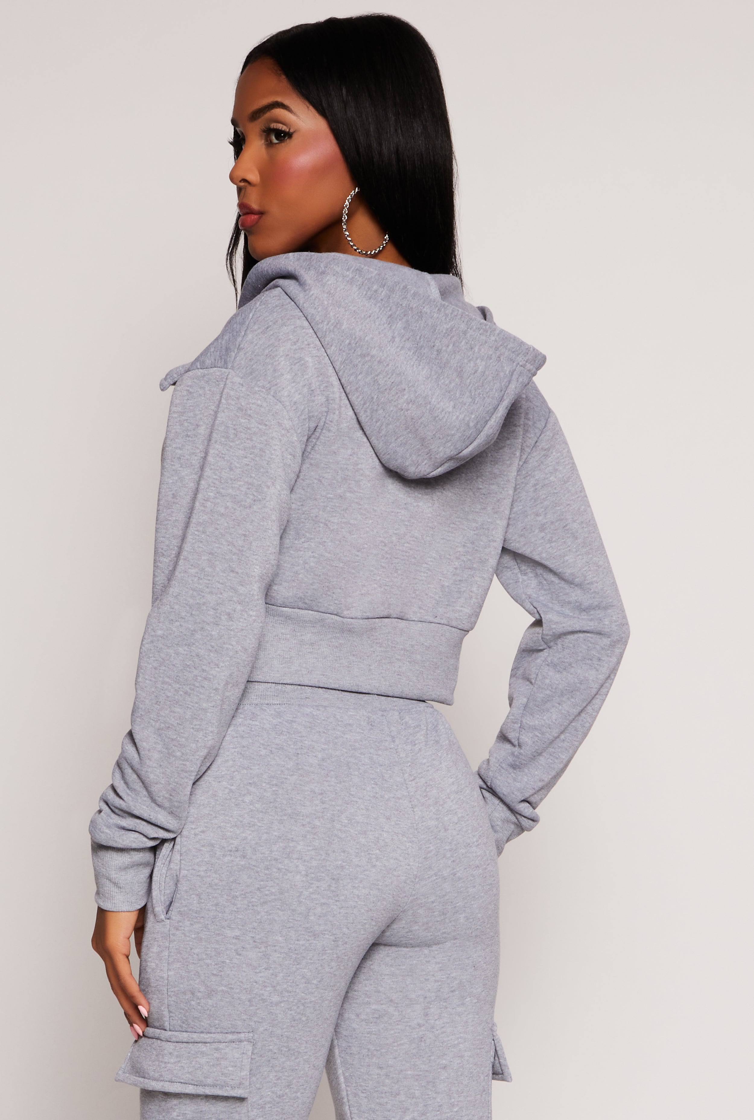 Cargo Pocket Zip Front Cropped Hoodie、mySite、camillekostekn