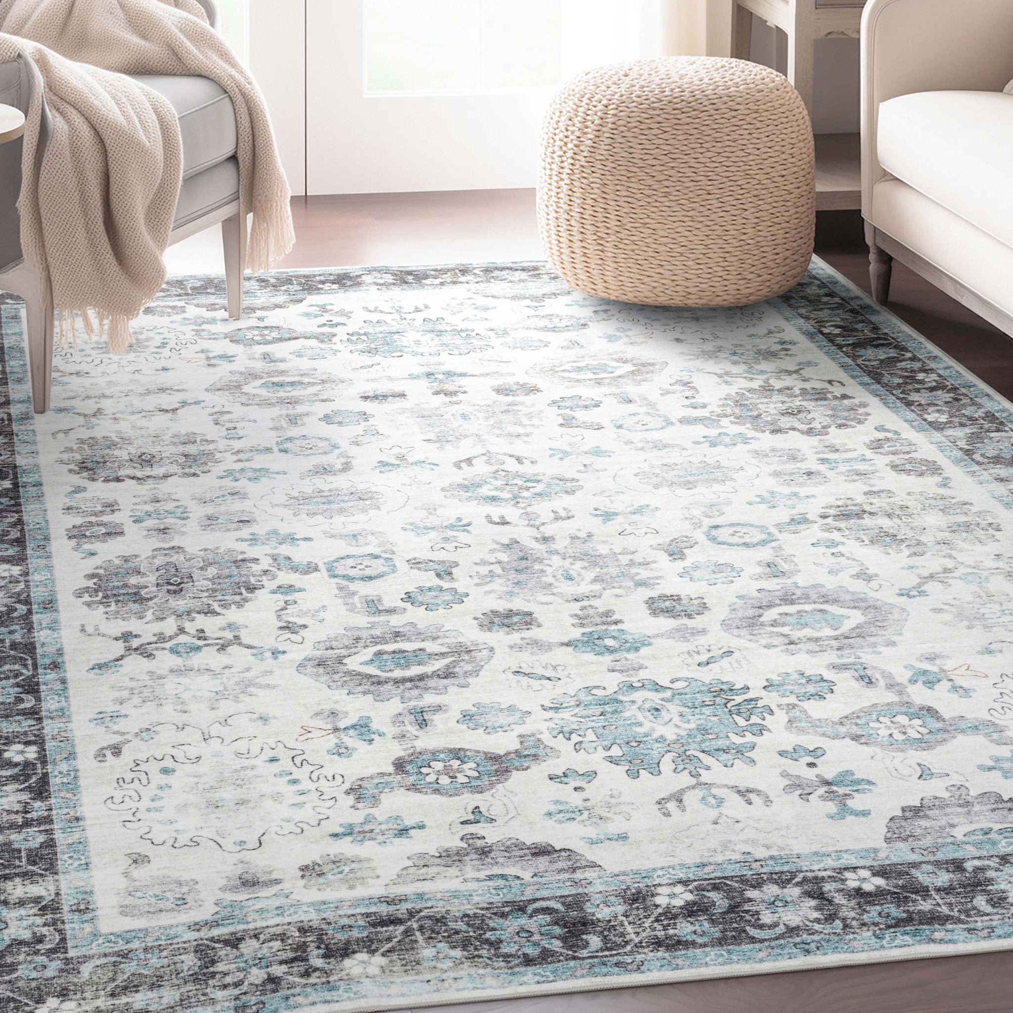 Elle Basics Gala Oriental Easy-Clean Washable Rug by Well Woven - Durable, Non-Slip, Low-Profile Design for Home Comfort、mySite、gigharbornorthrealestate