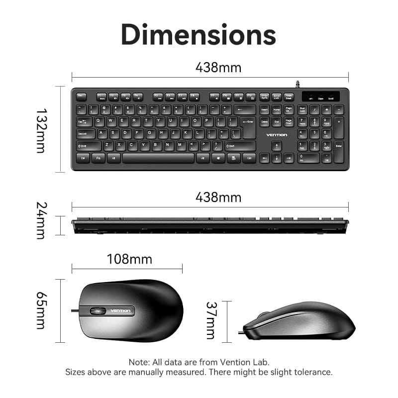 Vention USB Wired Full-Sized Keyboard and Mouse Combo Black Slim Type - US English Layout、mySite、fannypackpong