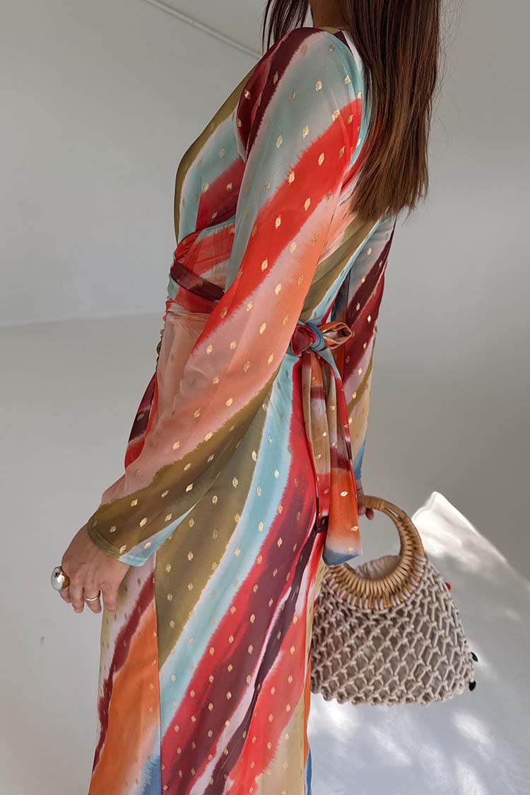 Sunset Stripe Mesh Midi Dress、mySite、solidvoid