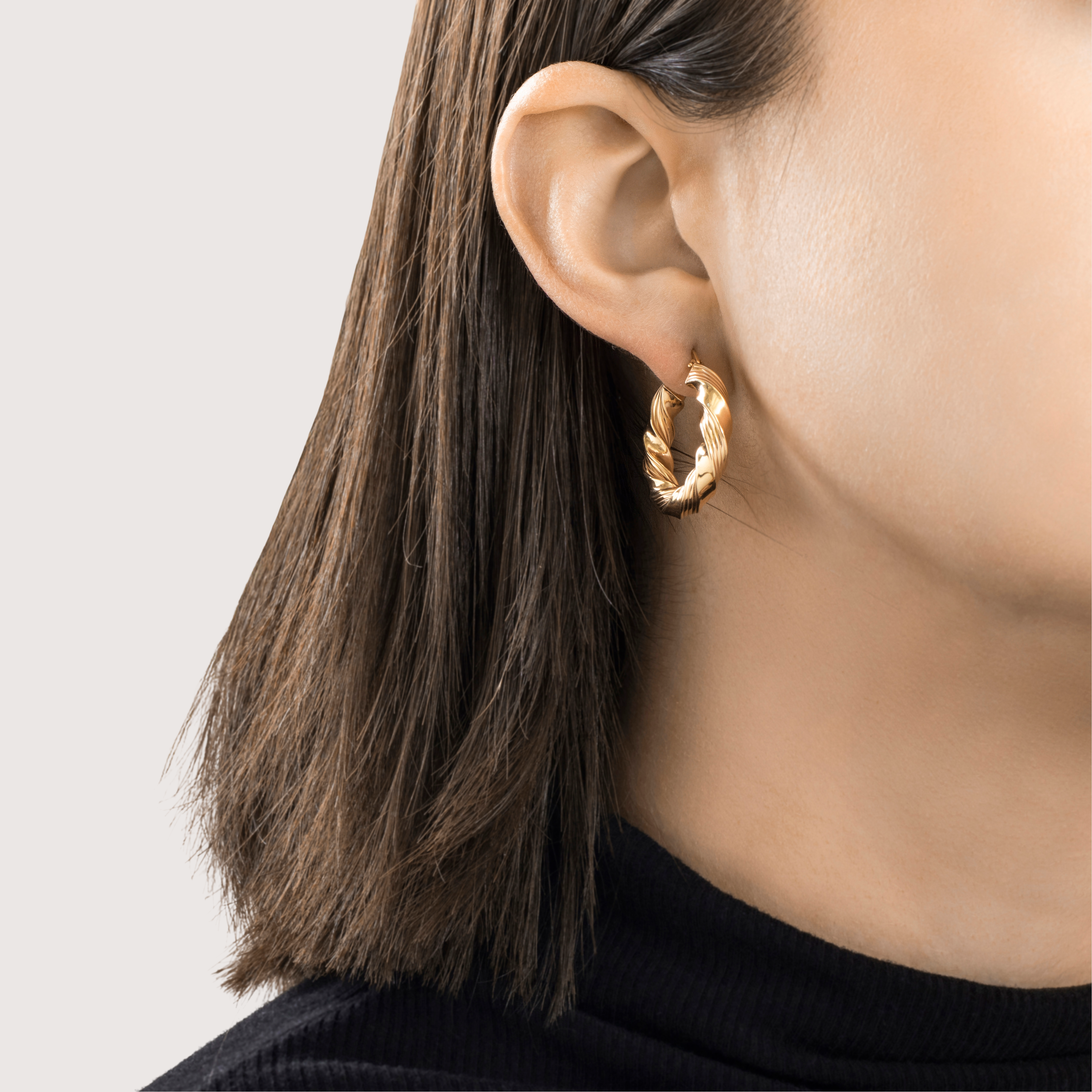 Vintage Italian 14k Yellow Gold Twisting Stripes Hoop Earrings、mySite、hinf8tx79