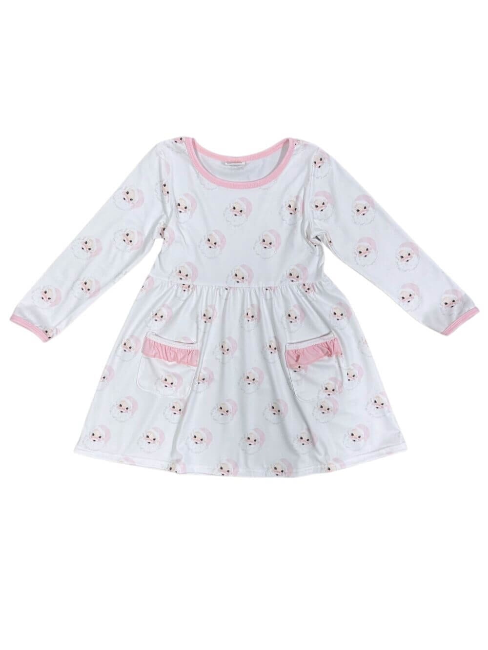 Pretty Pink Santa Claus Girls Long Sleeve Christmas Dress、mySite、camillekostekn