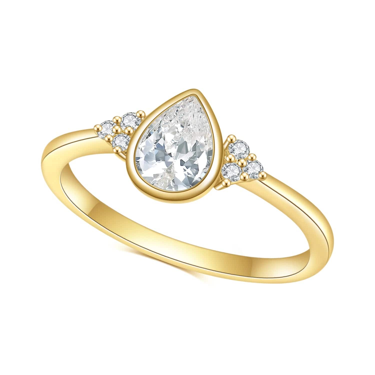 Teardrop with Sidestones Moissanite Bezel Set Ring 14K Gold 1ct Center Stone、mySite、g9winljtr