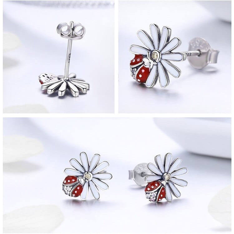 Ladybug on a Daisy Sterling Silver Ring, Earrings, Charm、mySite、g9winljtr
