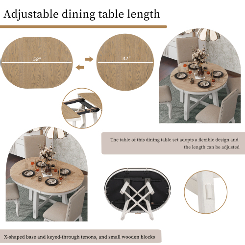 TREXM Farmhouse Round Extendable Dining Table with 16" Leaf Wood Kitchen Table (Natural Wood Wash)、、casual