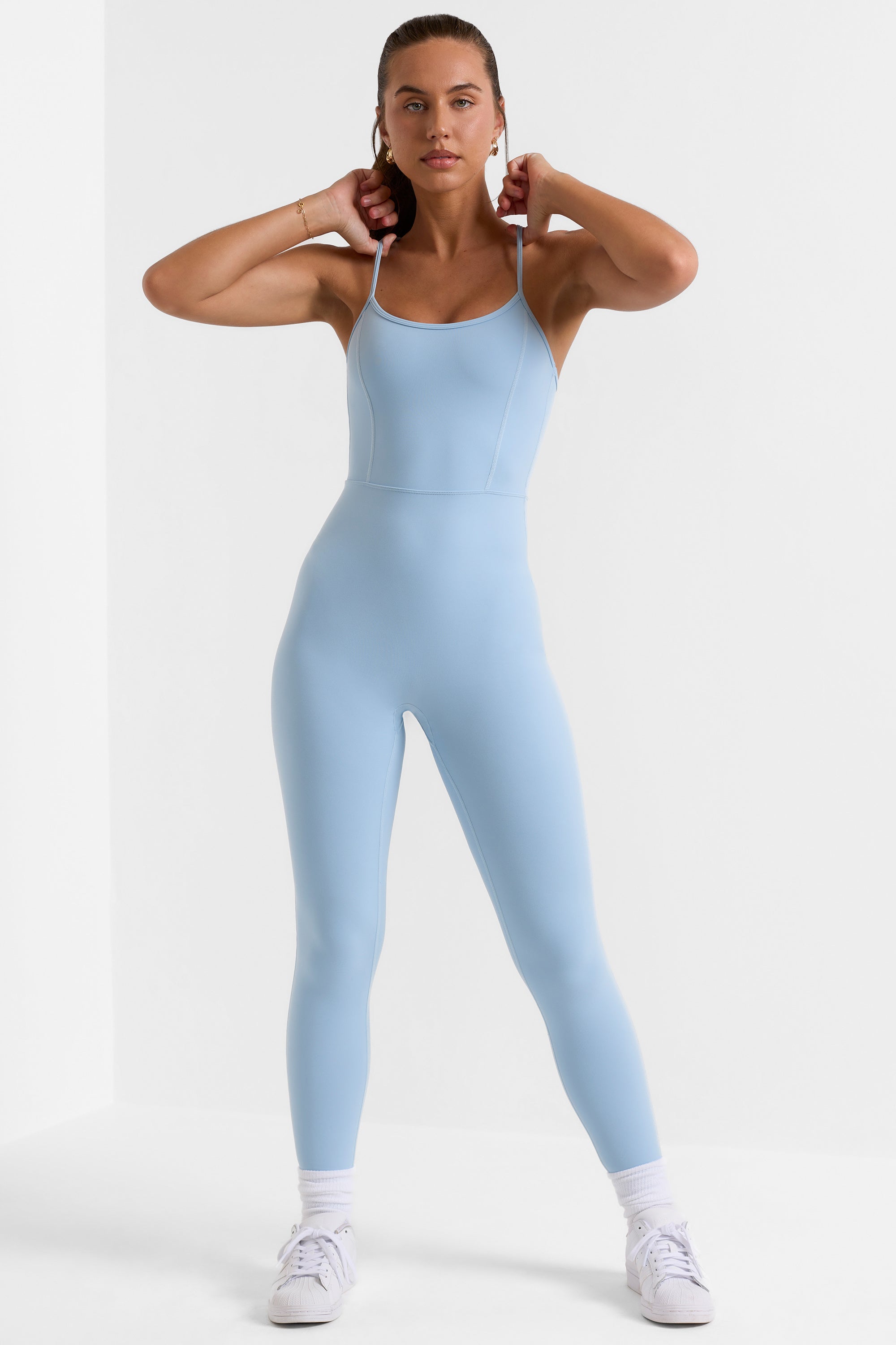 Open Back Full Length Unitard in Ice Blue、mySite、solidvoid