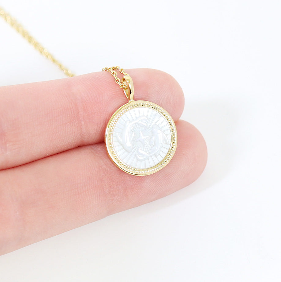 14K Gold Plated Sterling Silver Mother of Pearl Zodiac Pendant Necklace / SBB0354、mySite、dreamappss