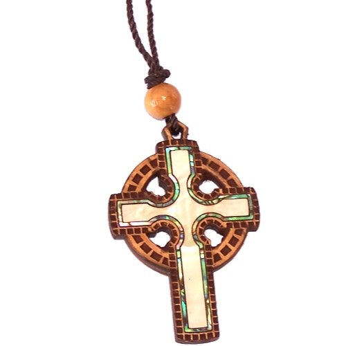 Celtic Olive wood Crucifix with Mother of Pearls (60cm / 23.5 inches, Cross is 5cm or 2 inches)、mySite、topwebapps