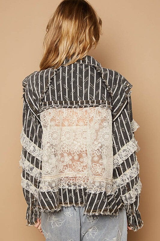 POL Raw Hem Lace Patch Flounce Sleeve Jacket、mySite、camillekostekn