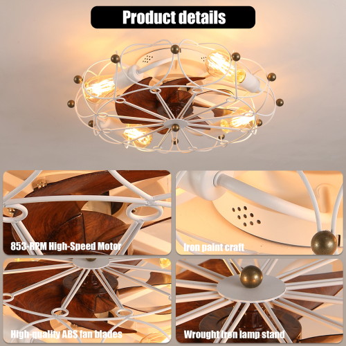 Low Profile Caged Ceiling Fan with Lights Remote Control, Embedded modern industrial ceiling fan、、eastwooduniform
