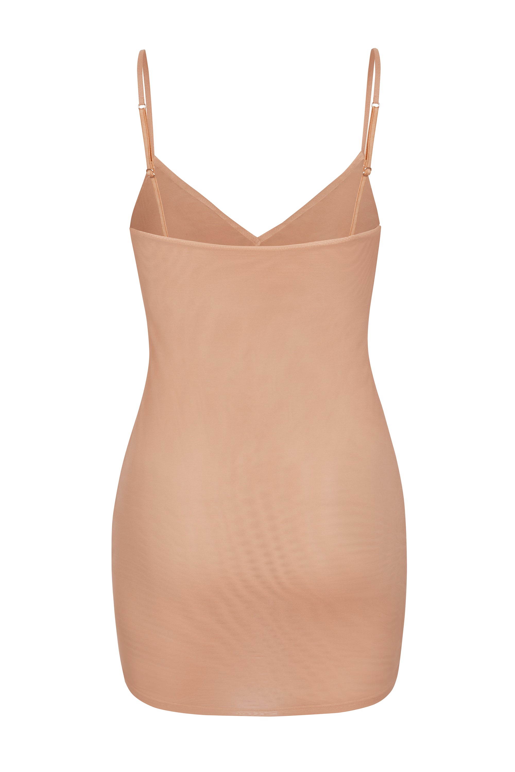 Soft Mesh V-Neck Mini Slip Dress in Warm Peach、mySite、solidvoid