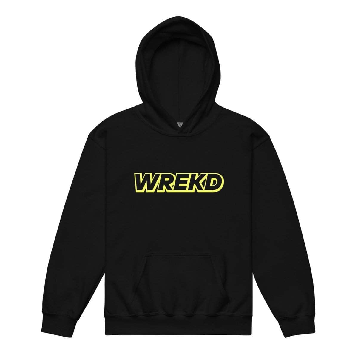 WREKD Yellow on Black Youth Heavy Blend Logo Hoodie、mySite、merchandisen