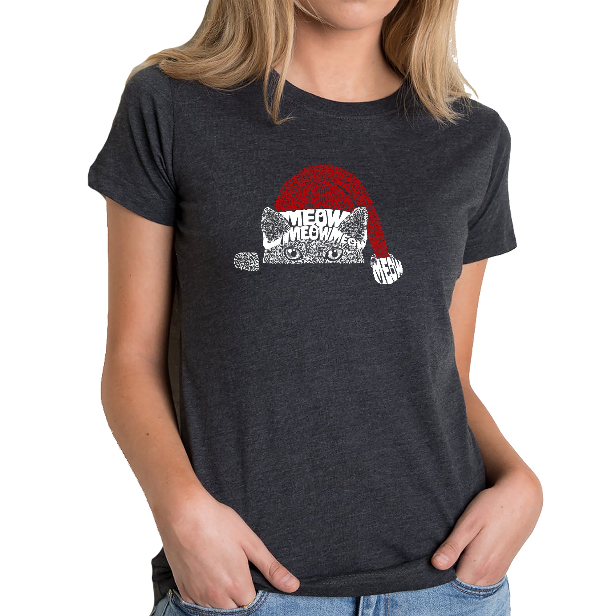 Christmas Peeking Cat - Women's Premium Blend Word Art T-Shirt、mySite、camillekostekn