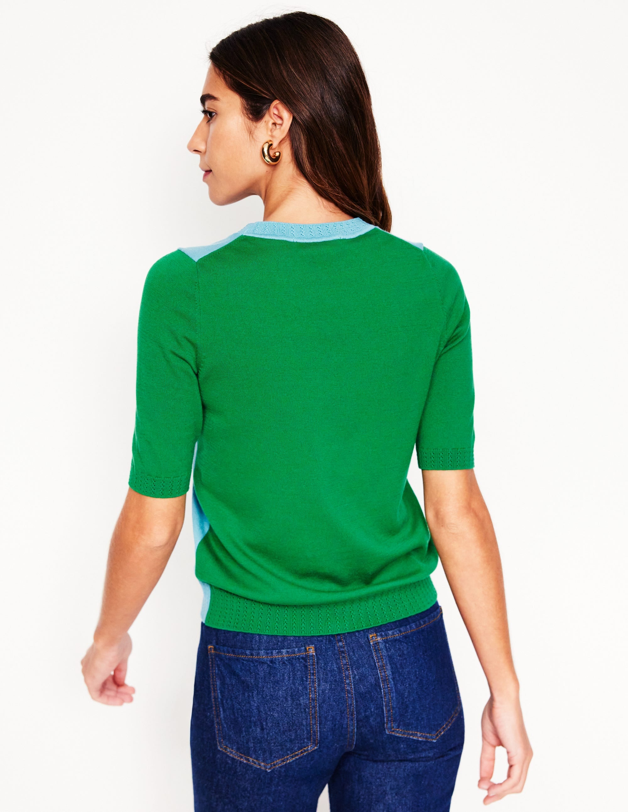  Emilia Cotton Crew T-shirt-Duck Egg Blue / Rich Emerald、mySite、ashleygrahame