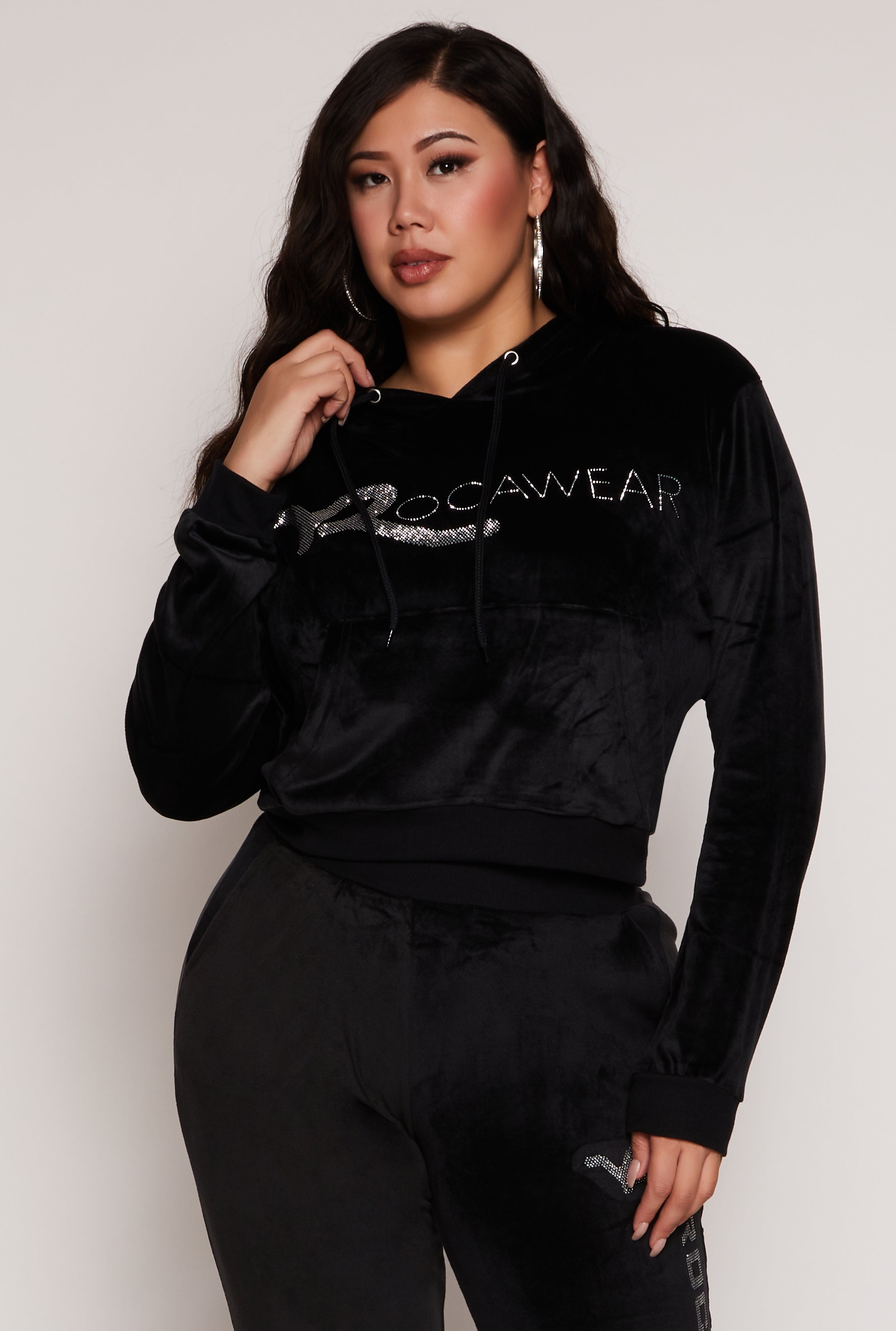Plus Size Rocawear Rhinestone Velour Hoodie、mySite、camillekostekn