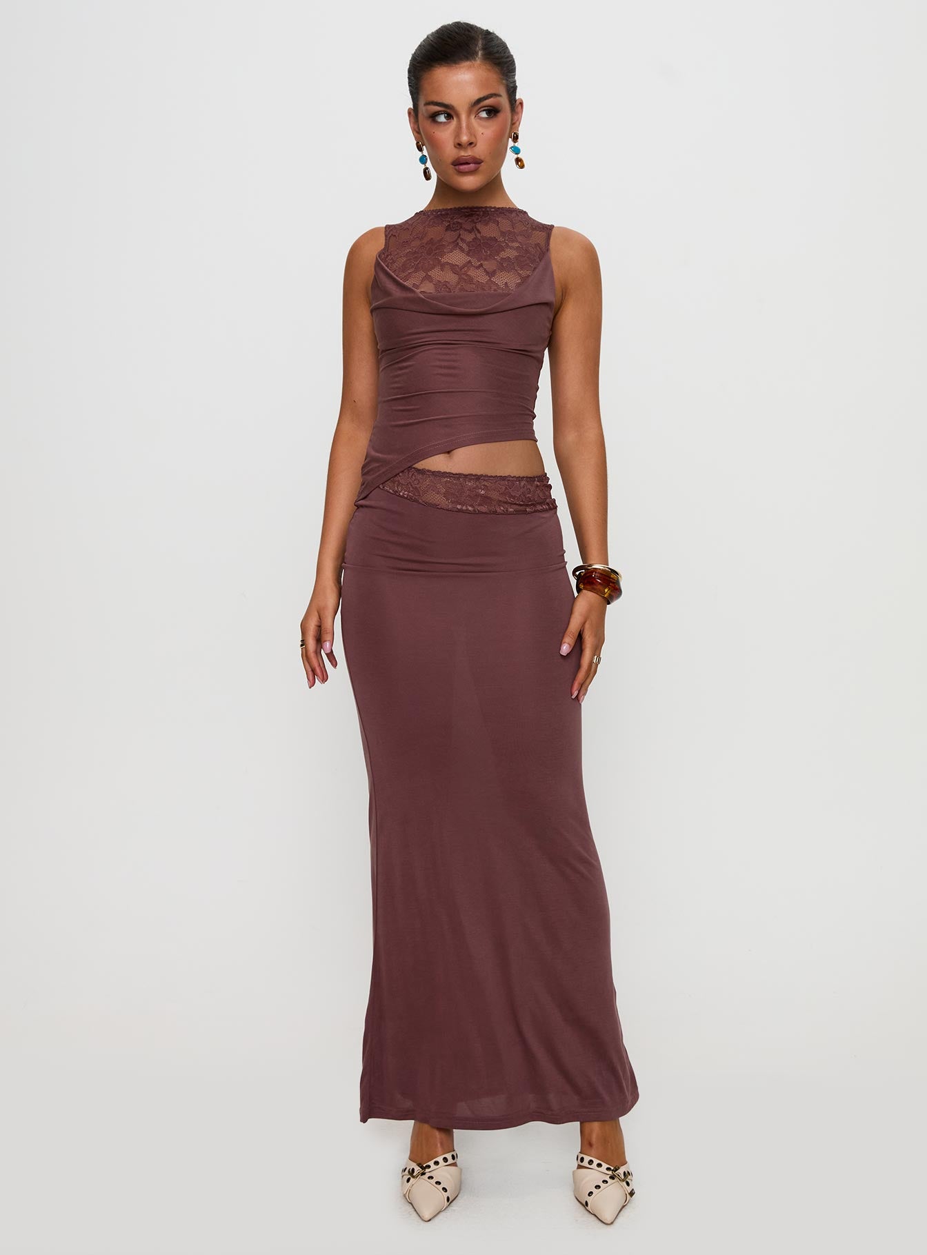 Vesperine Lace Maxi Dress Cocoa Brown、mySite、solidvoid