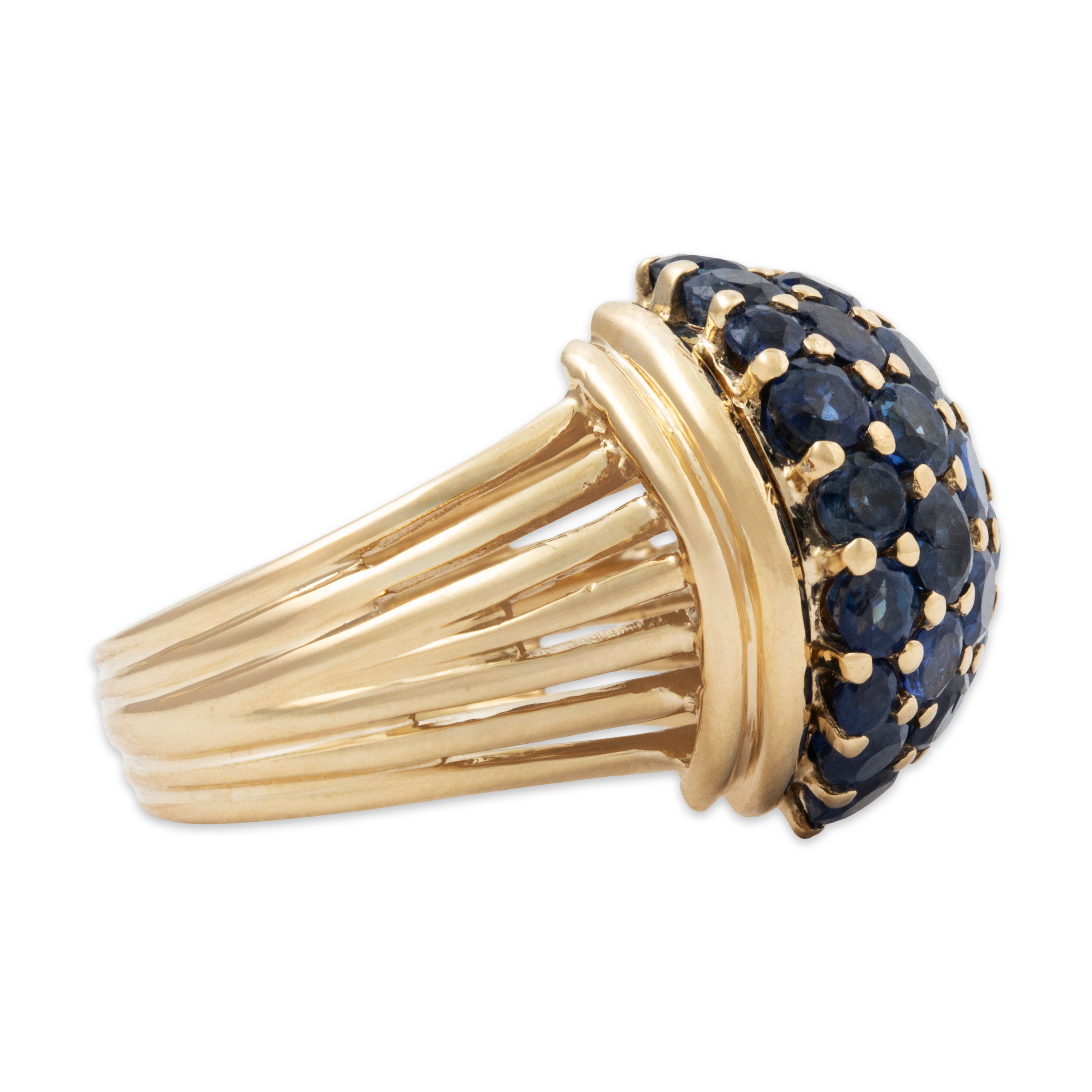 Vintage Large 14k Yellow Gold 5cttw Blue Sapphire Blue Bombe Cocktail Ring 6.25、mySite、hinf8tx79