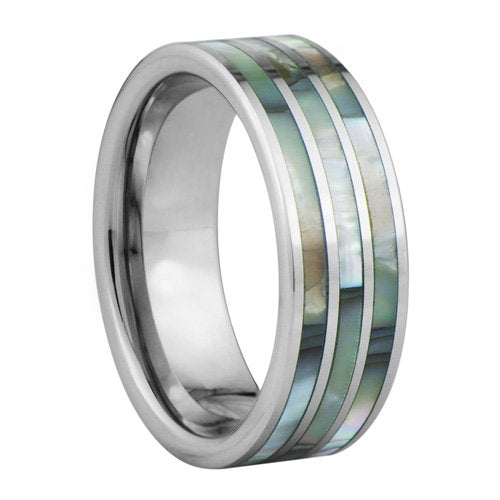  Tungsten ring with 3 rings of shell inlay and faceted edges - 8mm wide、mySite、elrpsem3k