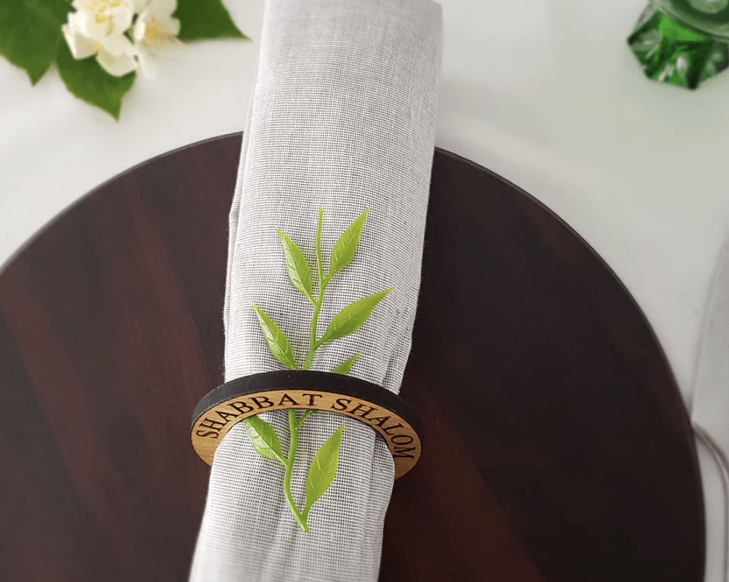Shabbat Shalom Oak Napkin Rings - Set of 4、mySite、topwebapps