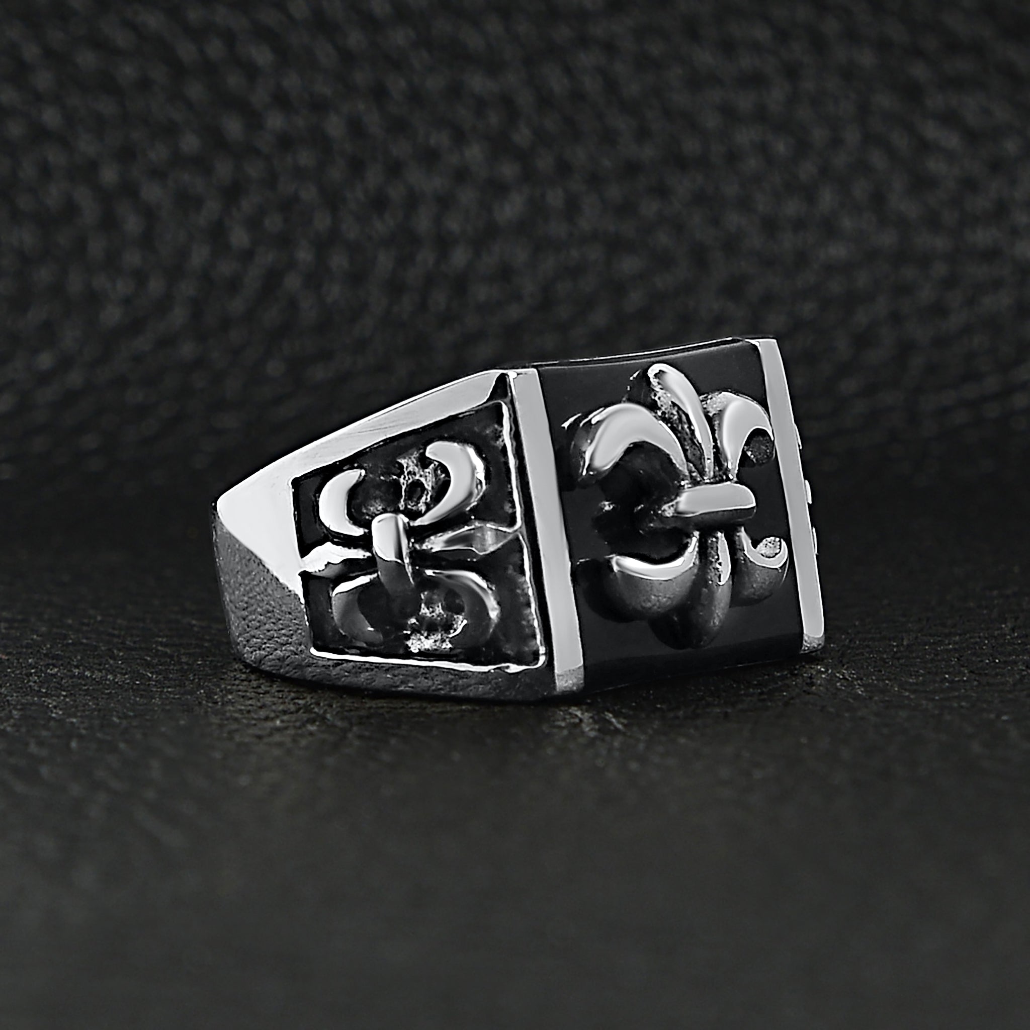 Stainless Steel Polished Black Fleur De Lis Signet Ring / SCR3040、mySite、dreamappss