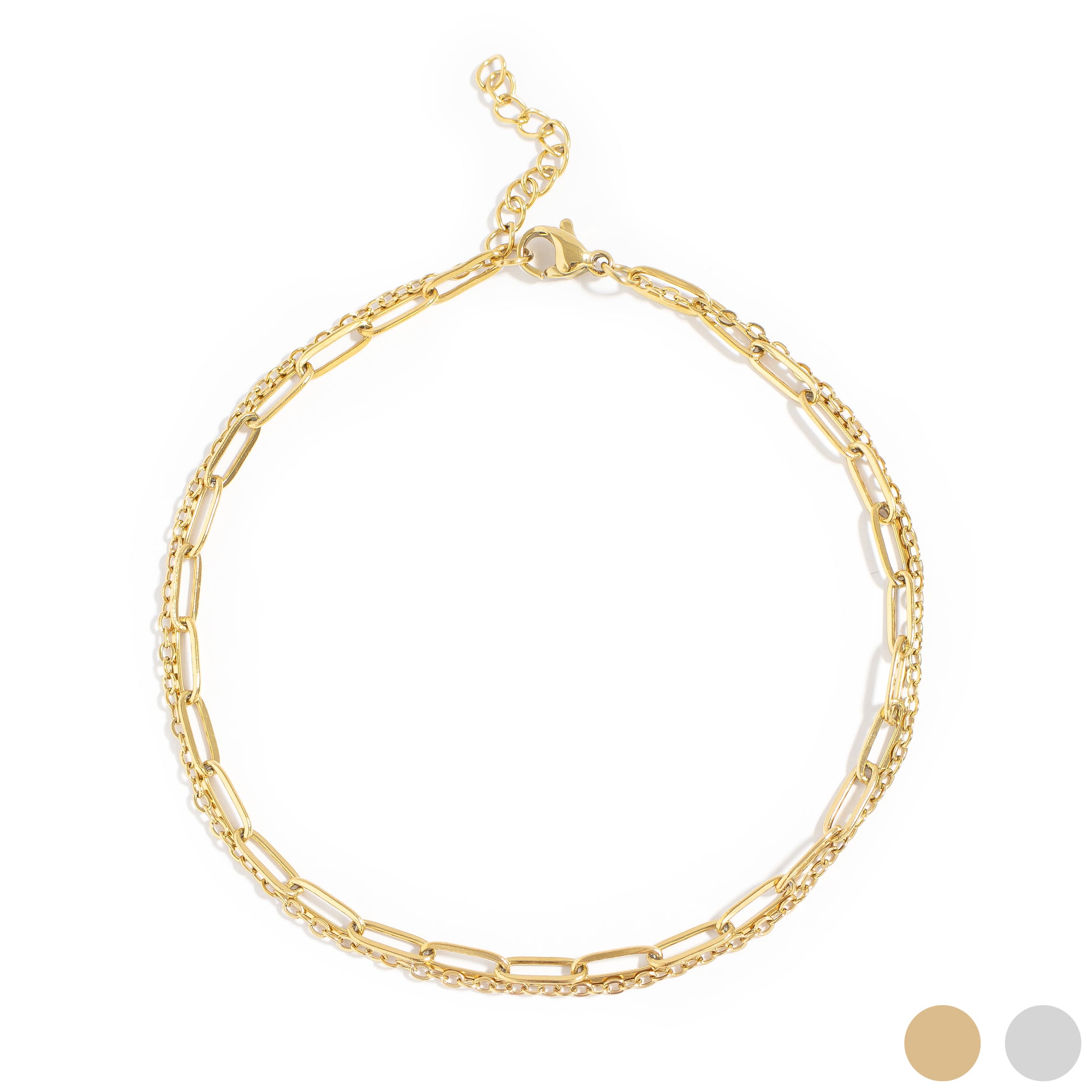 18K Gold PVD Stainless Steel Layered Loop and Paperclip Chain Anklet / SBB0326、mySite、dreamappss