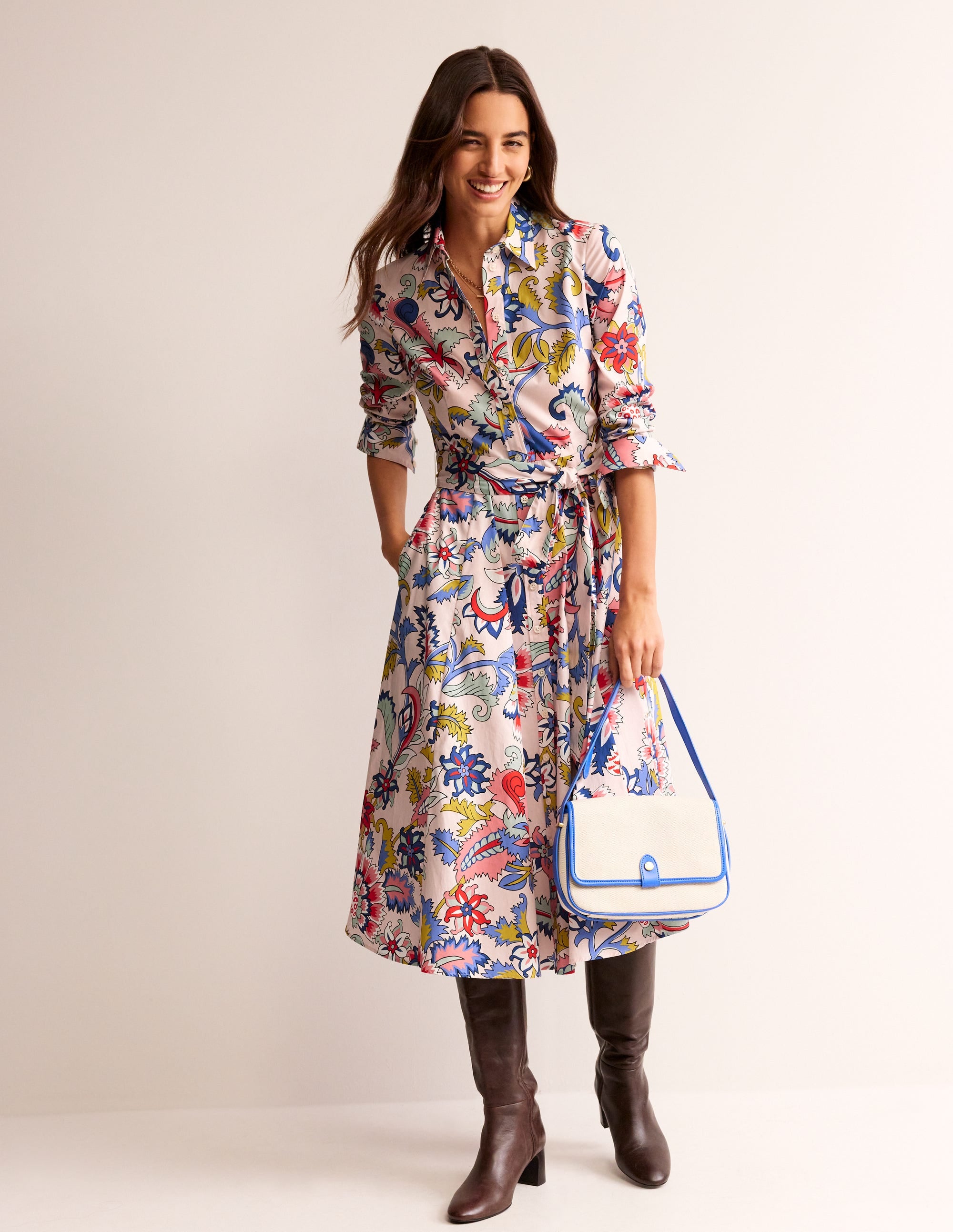  Amy Cotton Midi Shirt Dress-Marshmallow, Botanical Bunch、mySite、ashleygrahame