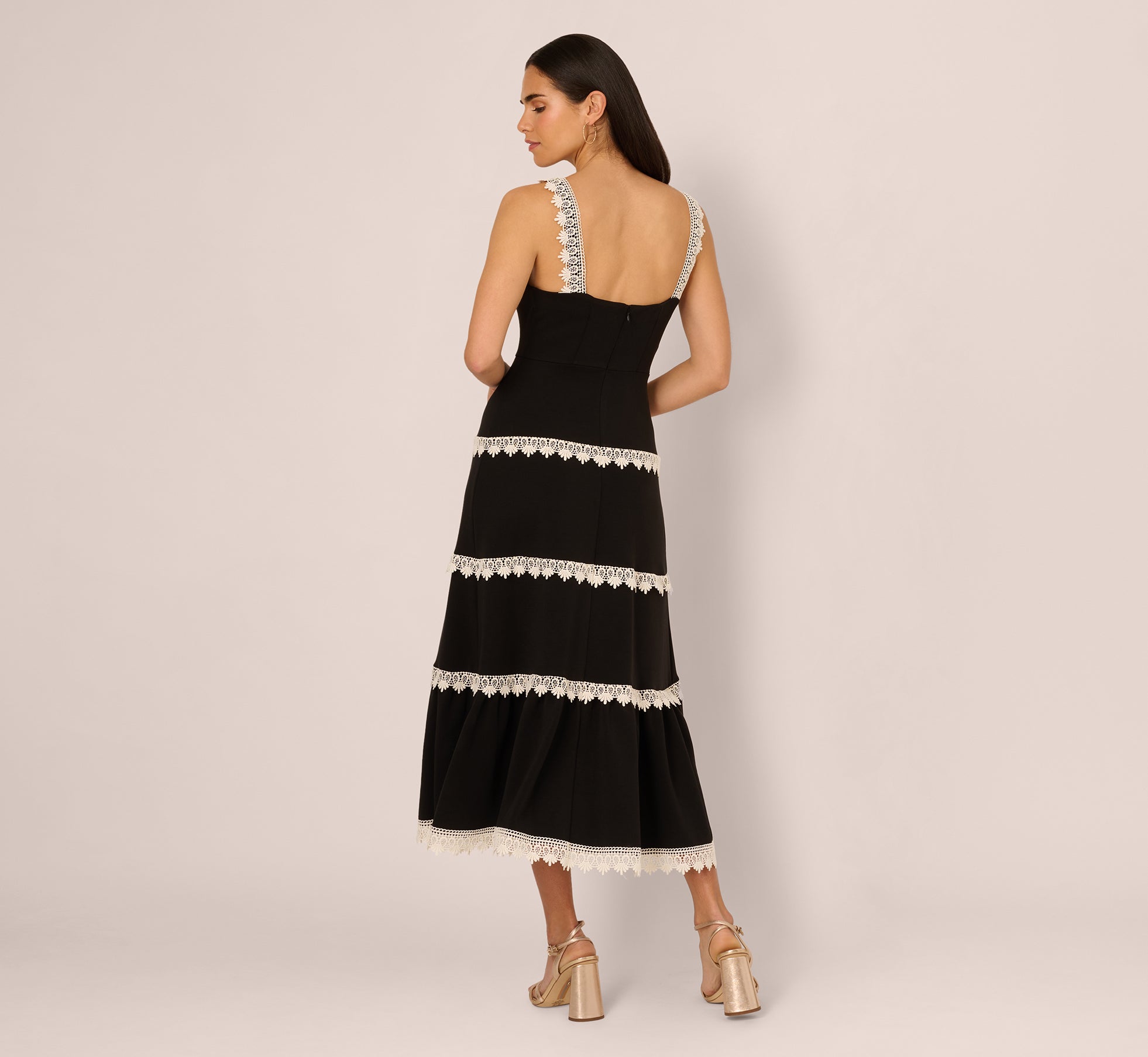 Sleeveless Crochet Lace A Line Midi Dress In Black Ecru、mySite、solidvoid