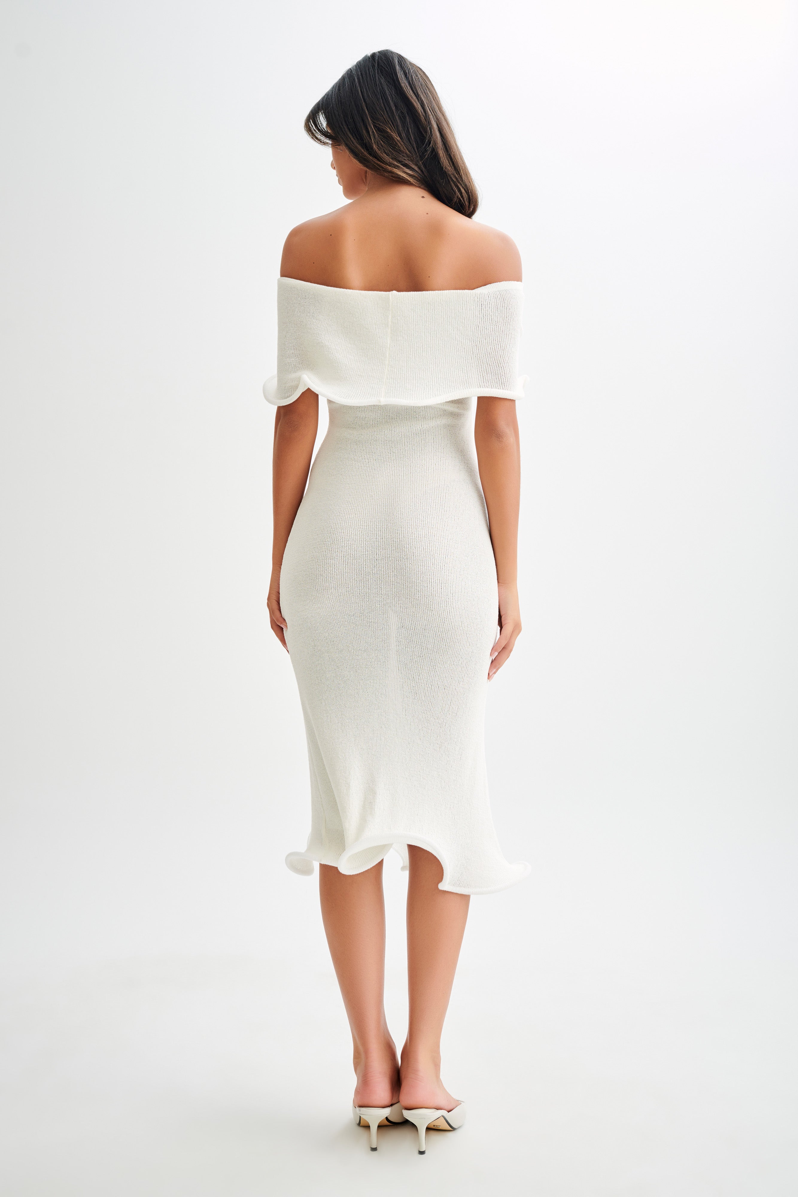 Molly Off Shoulder Knit Midi Dress - Ivory、mySite、solidvoid