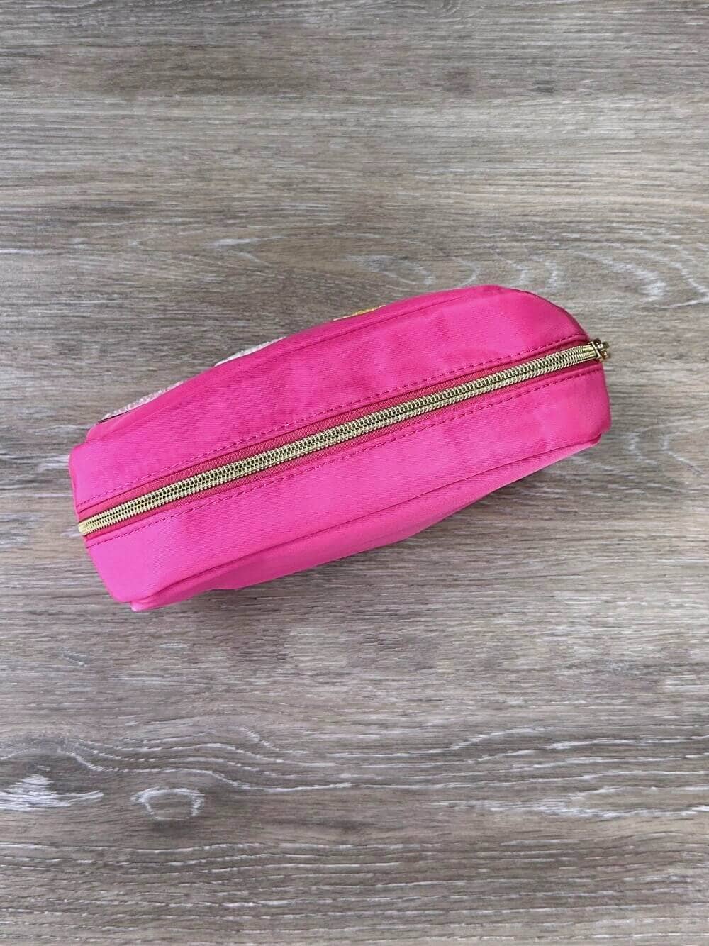 Chenille Letter FACE Zip Up Pink Cosmetic Bag、mySite、camillekostekn