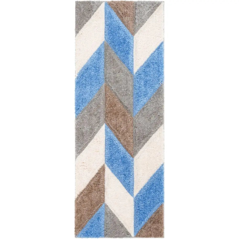 Mika Retro Chevron 3D Textured Shag Grey Light Blue Rug、mySite、gigharbornorthrealestate