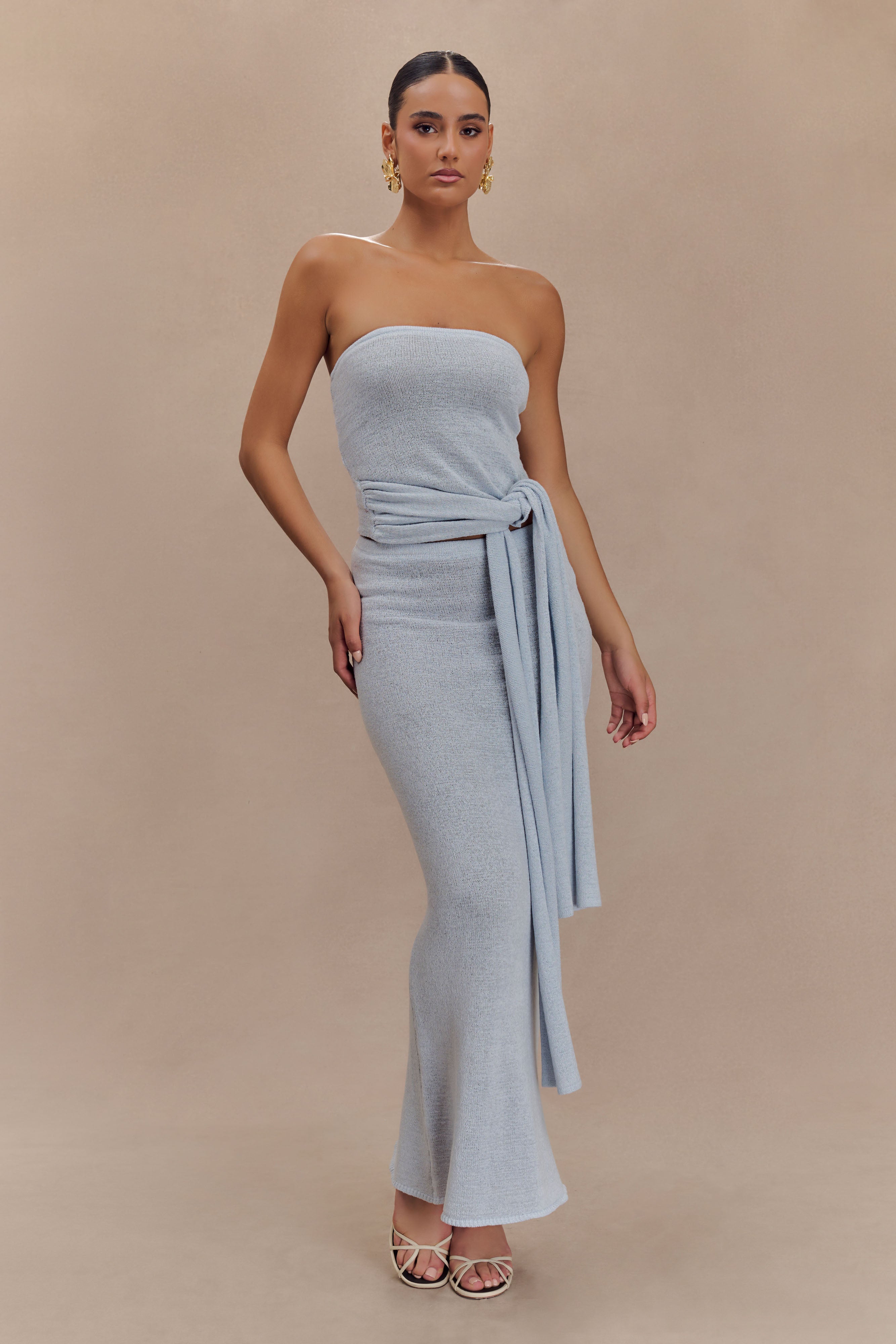 Phoebe Strapless Tie Knit Top - Ice Blue、mySite、solidvoid