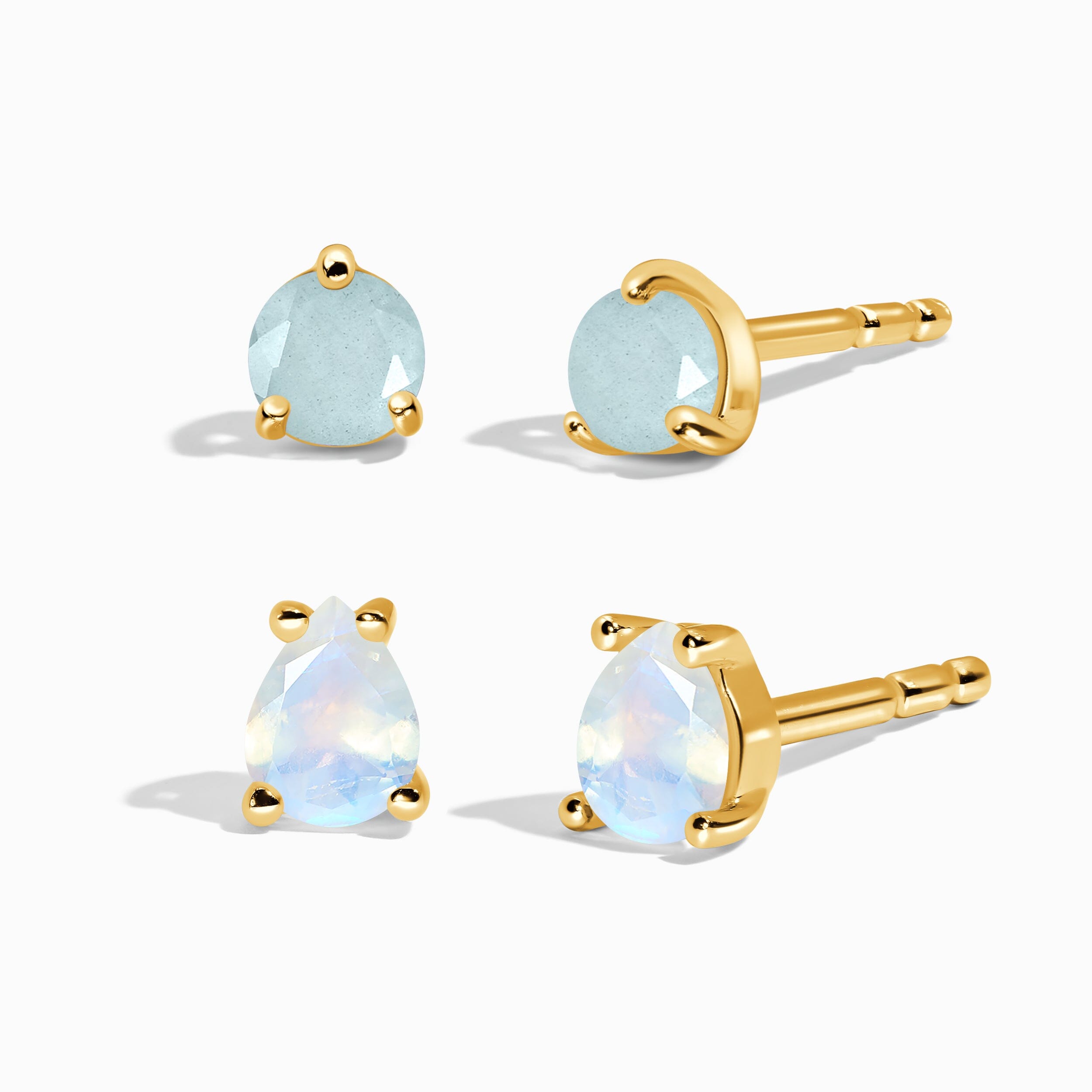 Aquamarine Moonstone Petite Round & Teardrop Studs、mySite、hinf8tx79