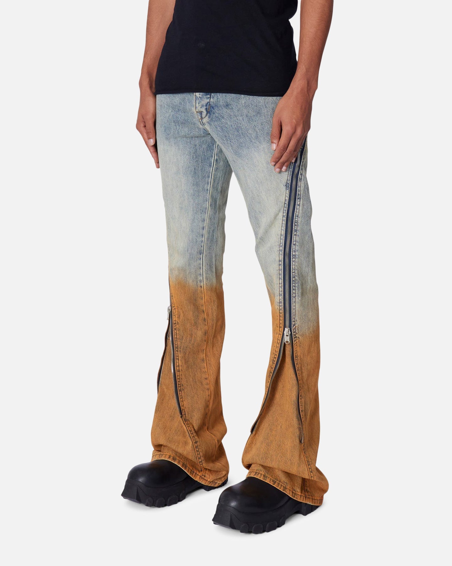 MNML D519 Zipper Flare Denim Jeans Light Blue、mySite、zt4zffjzw