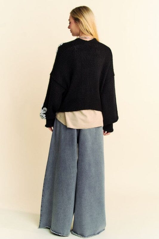 Davi & Dani Floral Applique Open Front Dropped Shoulder Cardigan、mySite、camillekostekn