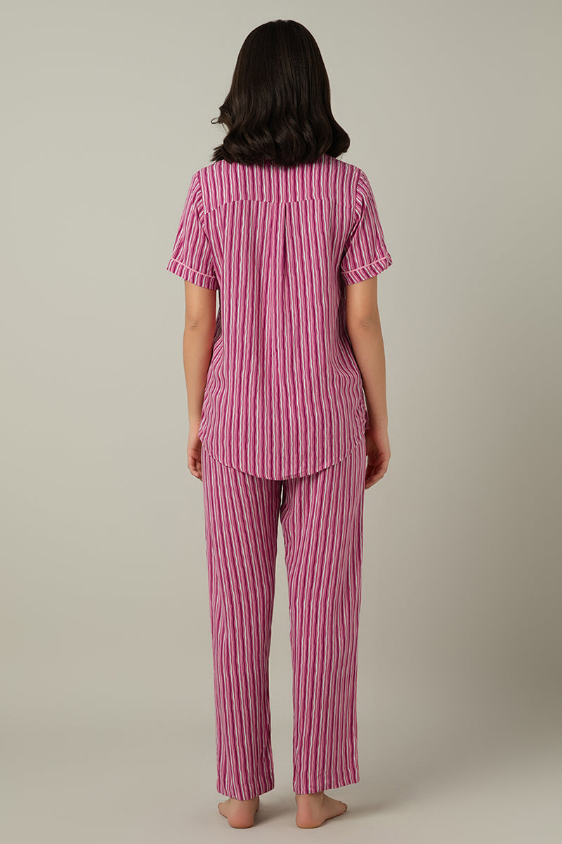  Half-sleeves Sleep PJ Set - Fuchsia Stripe Print、mySite、justintrudeaud