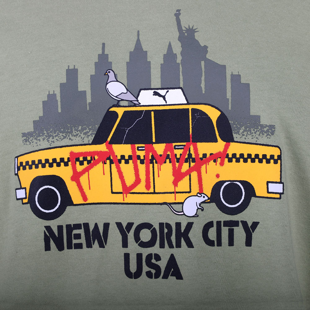 NYC Cartoon Cab Graphic Crew Neck Short Sleeve T-Shirt、mySite、gtrtttuynbv
