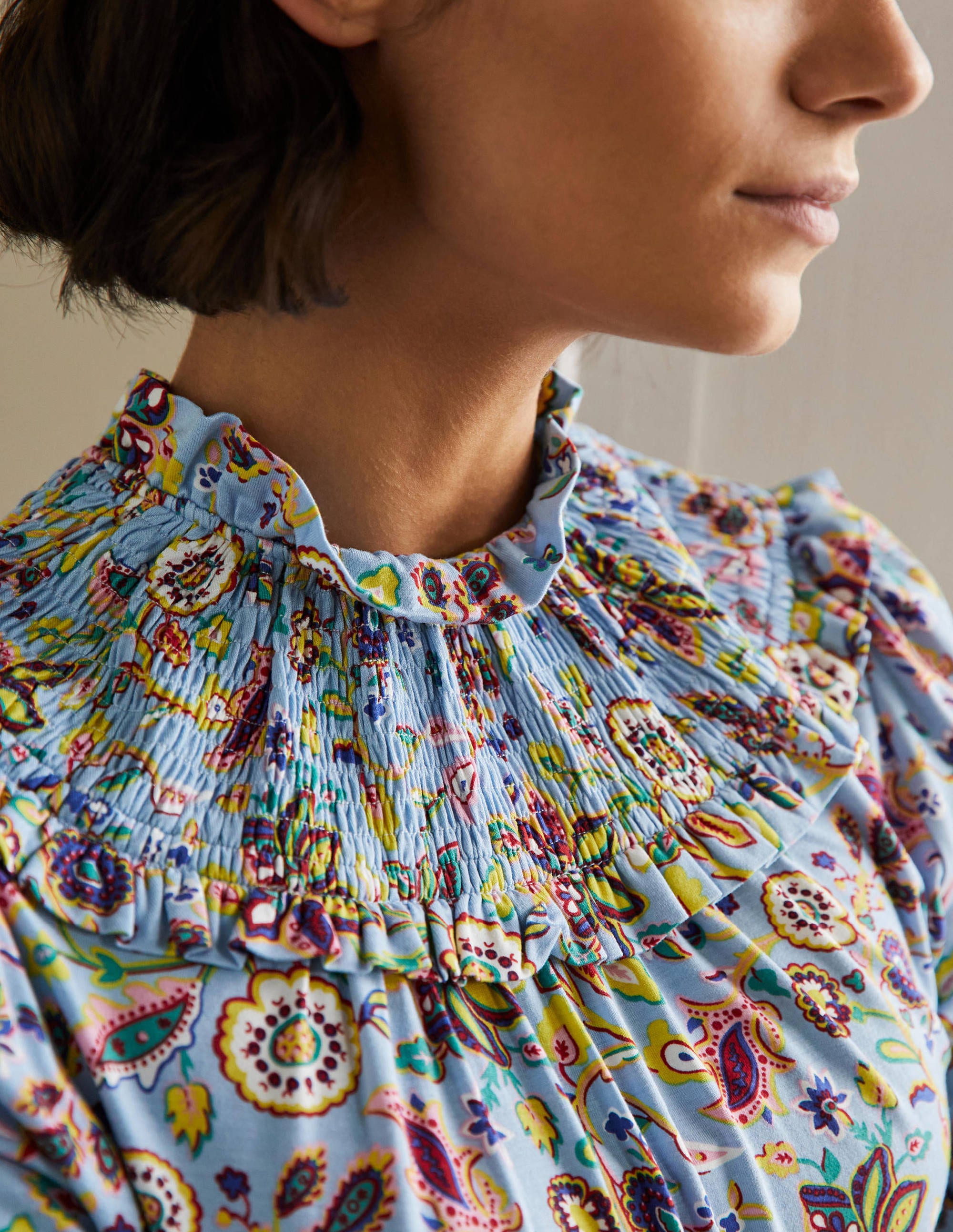  Smocked Neck Jersey Top-Dusty Blue, Opulent Paradise、mySite、ashleygrahame