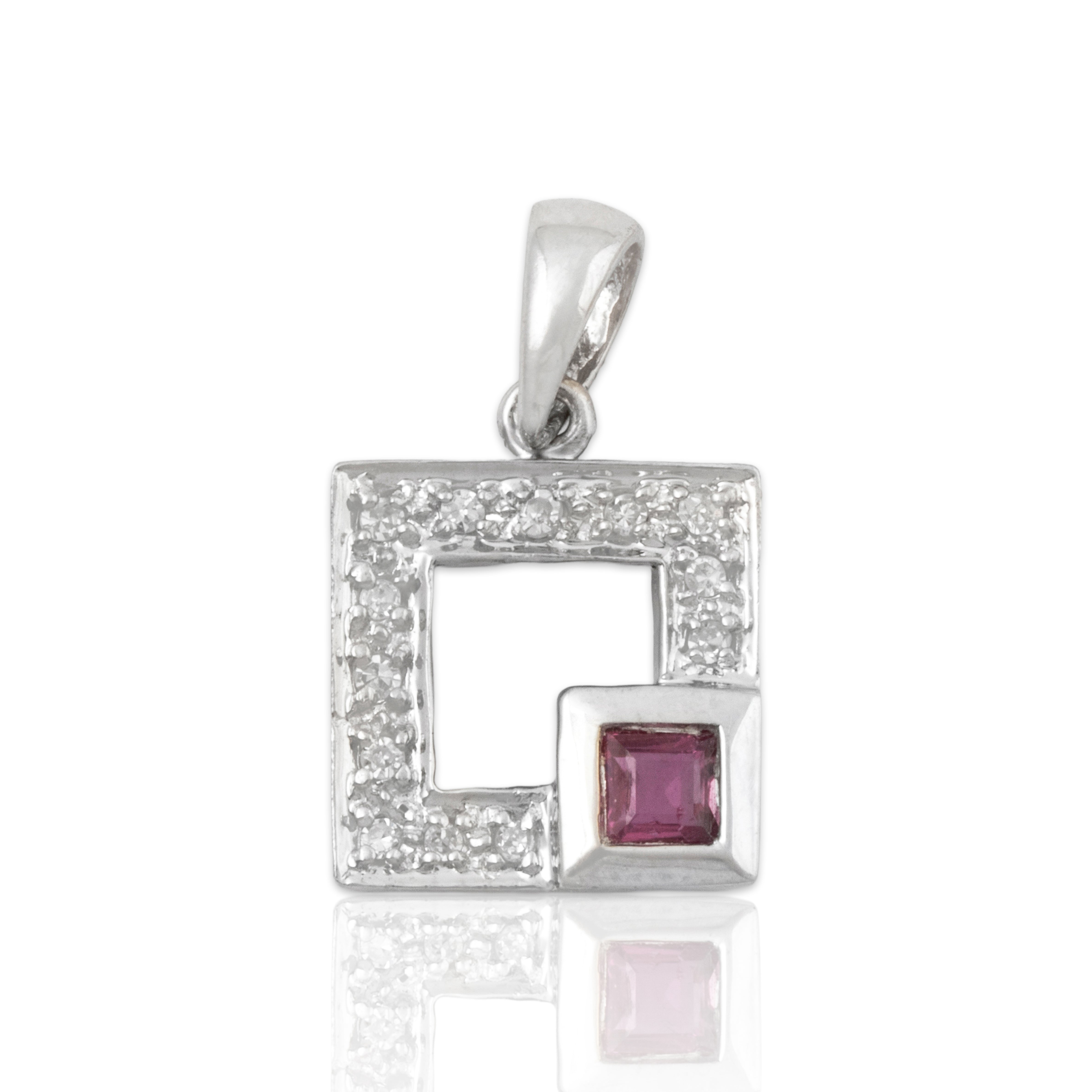 Vintage 14k White Gold Ruby Diamond Asymmetric Square Pendant、mySite、hinf8tx79