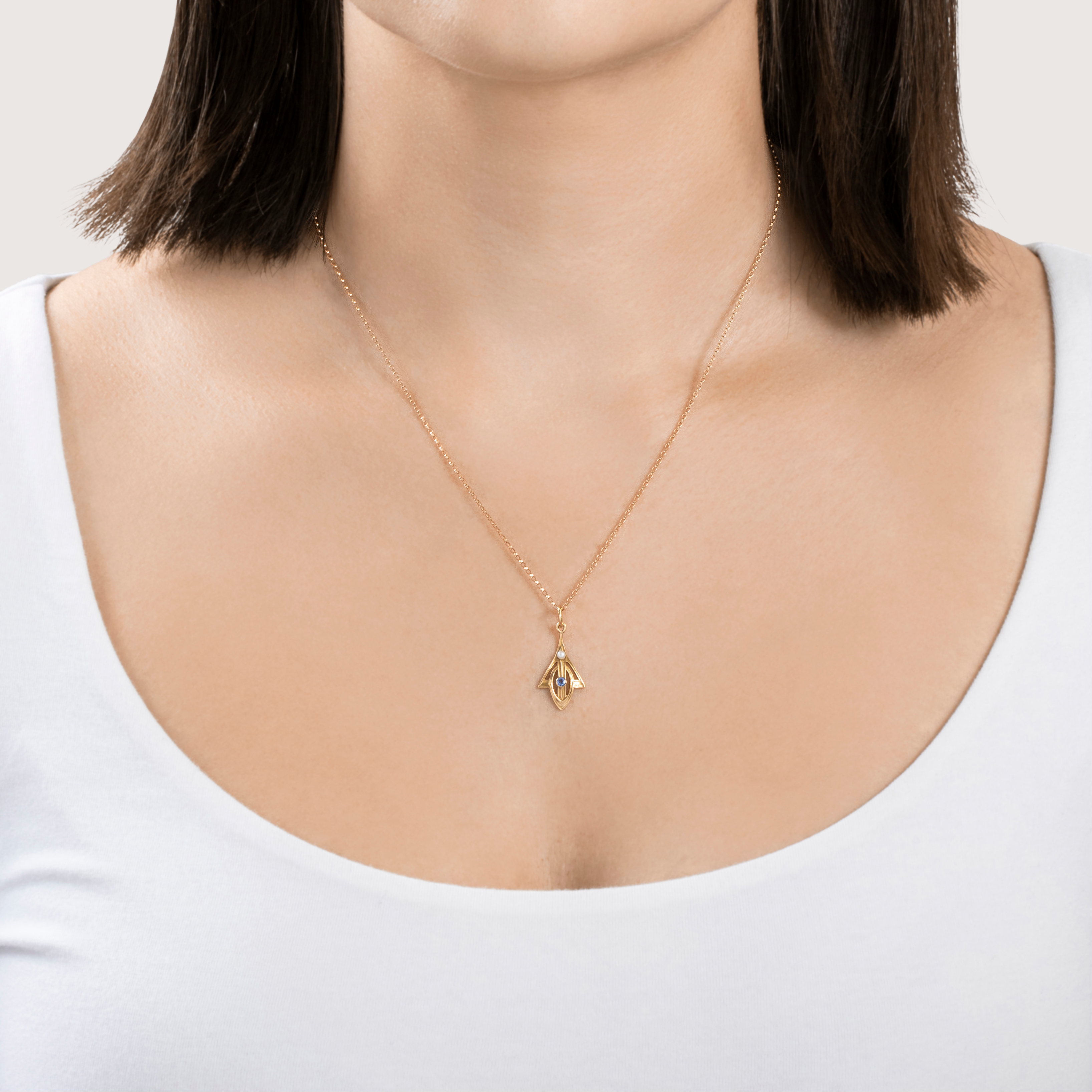 Antique Art Deco 14k Yellow Gold Blue Synthetic Sapphire Pearl Charm / Pendant、mySite、hinf8tx79